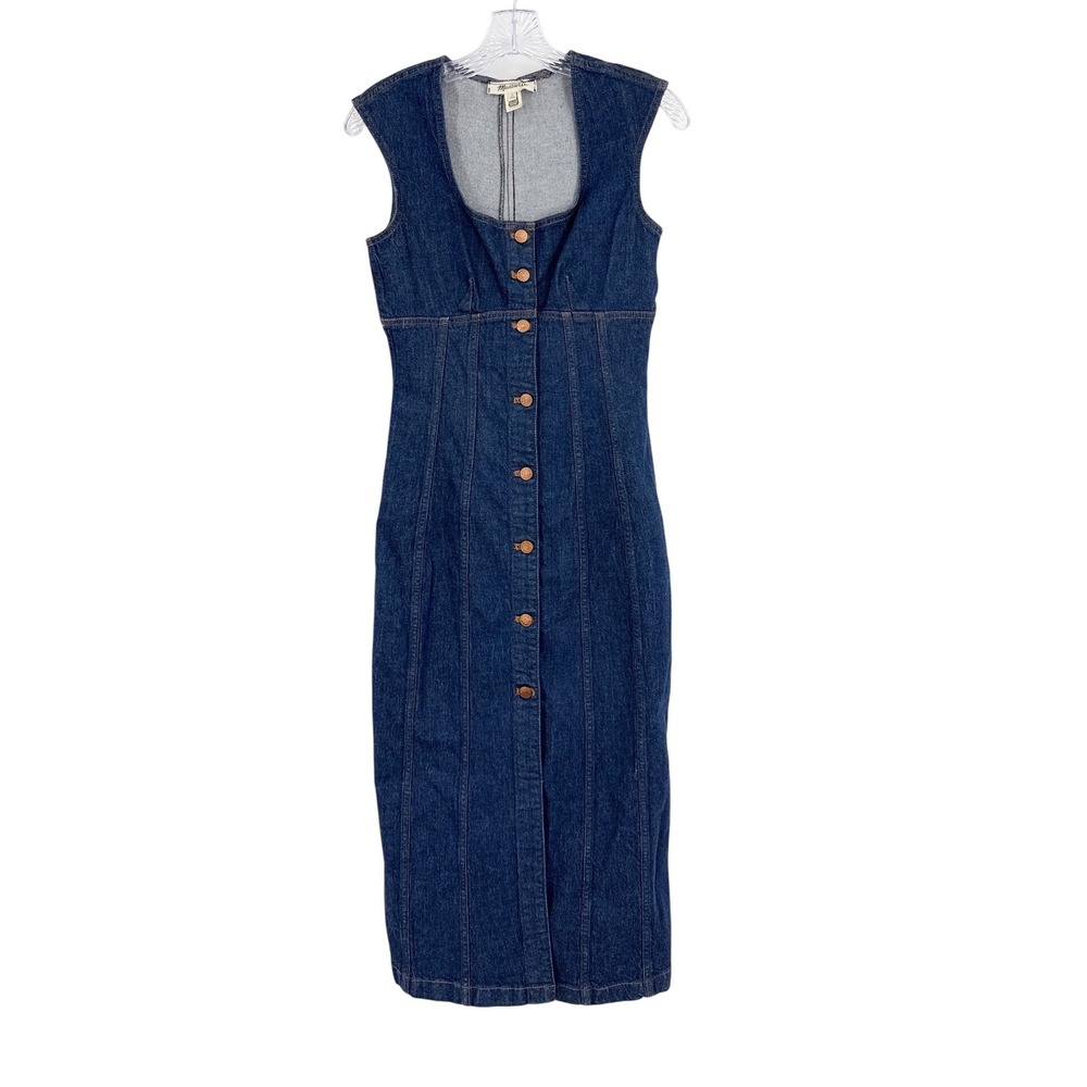Madewell Square Neck Denim Button Front Midi Dress Benton Wash Women size 0 - Picture 10 of 10